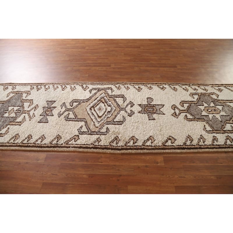 Geometric Anatolian Turkish Runner Rug Hand-knotted Wool Carpet - 3'5"x 11'11"