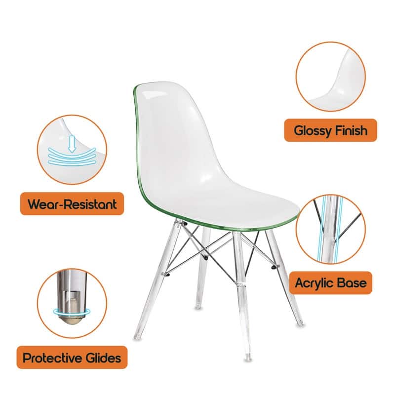 Dover Modern Acrylic Accent Side Chair with Eiffel-Style Legs for Dining Room, Kitchen, Office, or Indoor/Outdoor Seating