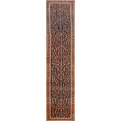 Hand Knotted Oriental 100% Kork Wool Carpet Traditional Tribal Navy Blue & Blues Bidjar Runner Rug - 18' 0'' X 3' 1''