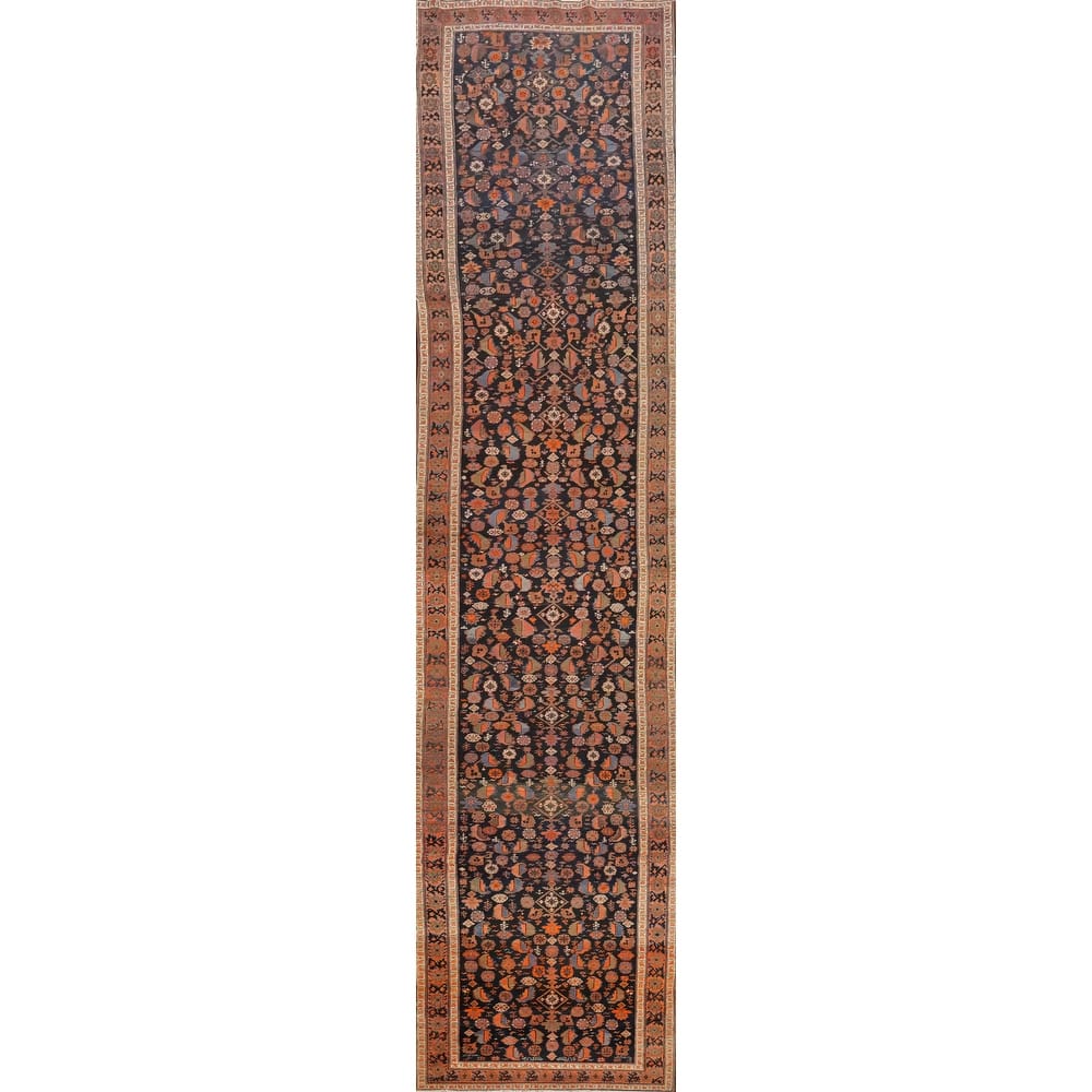 Hand Knotted Oriental 100% Kork Wool Carpet Traditional Tribal Navy Blue & Blues Bidjar Runner Rug - 18' 0'' X 3' 1''