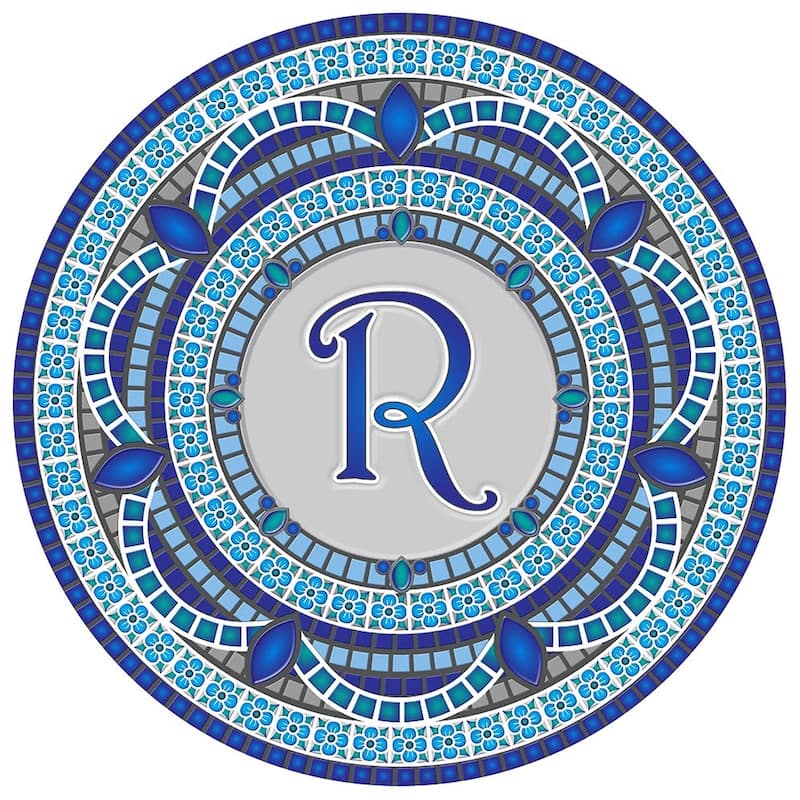 Custom Monogram Decorative Poolmat #1 - Mosaic Pool Art - 29" in Diameter - Letter "R"