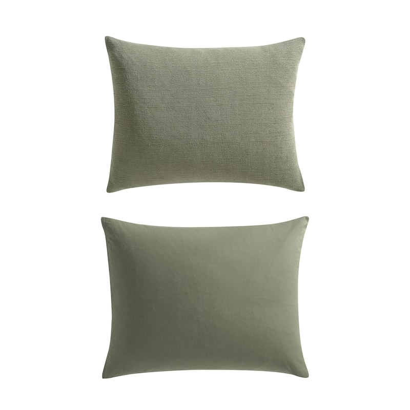 Vera Wang Carved Lines Reversible Green Duvet Cover Set