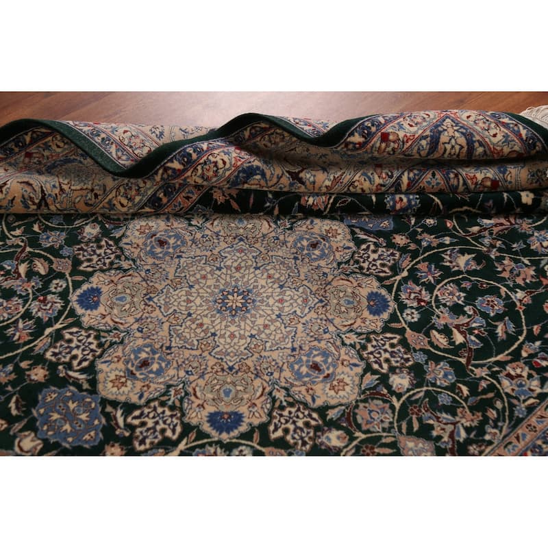 Vegetable Dye Green Nain Chinese Area Rug Handmade Wool Carpet - 6'2"x 9'0"