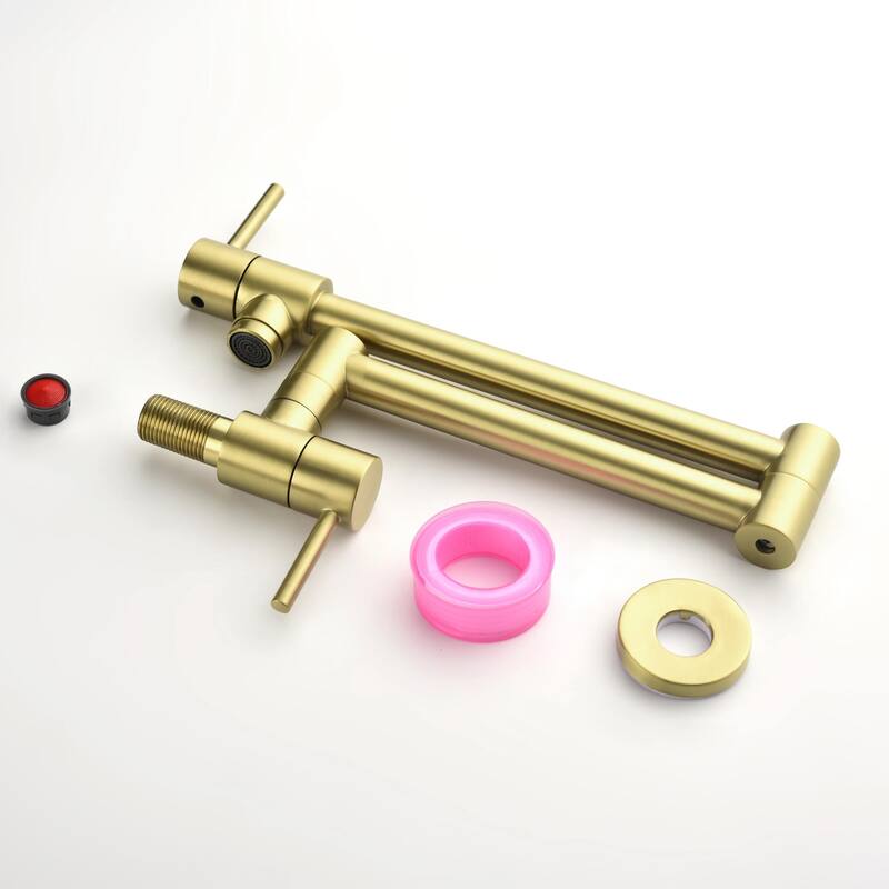 2-Handle Wall Mounted 180°horizontal rotation Pot Filler in Brushed Gold