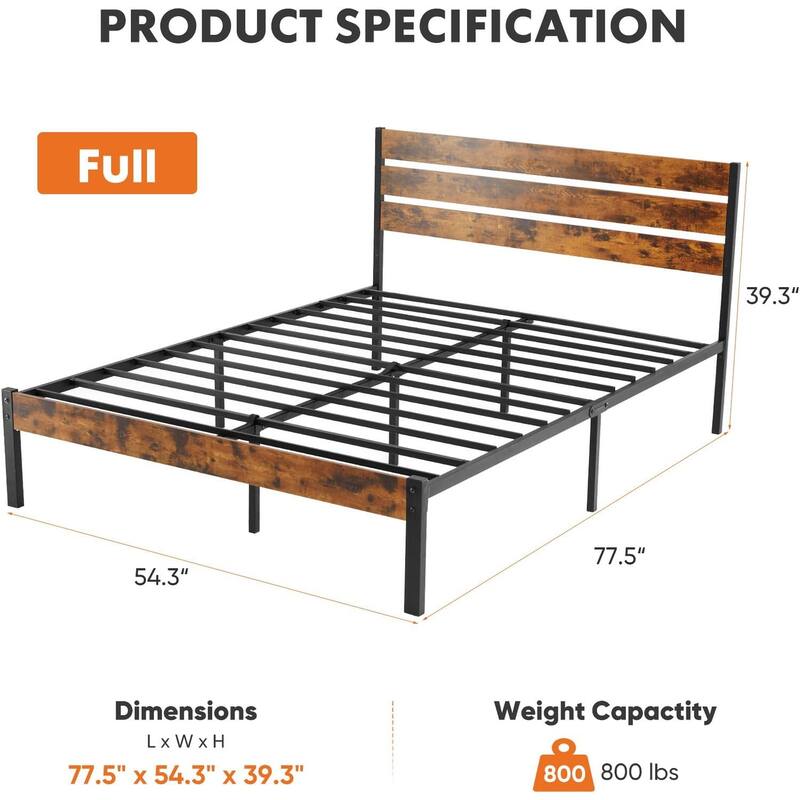 Twin Size Metal Platform Bed Frame with Headboard and and Footboard, No Box Spring Needed Sturdy Wooden Slats Support