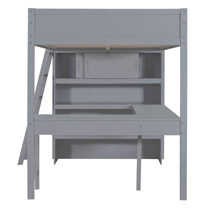 Full Size Loft Bed with Desk and Shelf