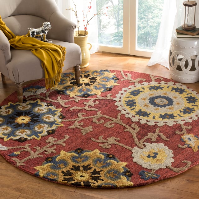 SAFAVIEH Handmade Blossom Nelia Modern Floral Wool Rug - 8' x 8' Round - Red/Multi