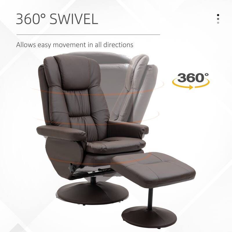 HOMCOM Recliner and Ottoman with Wrapped Base, Swivel PU Leather Reclining Chair with Footrest for Living Room