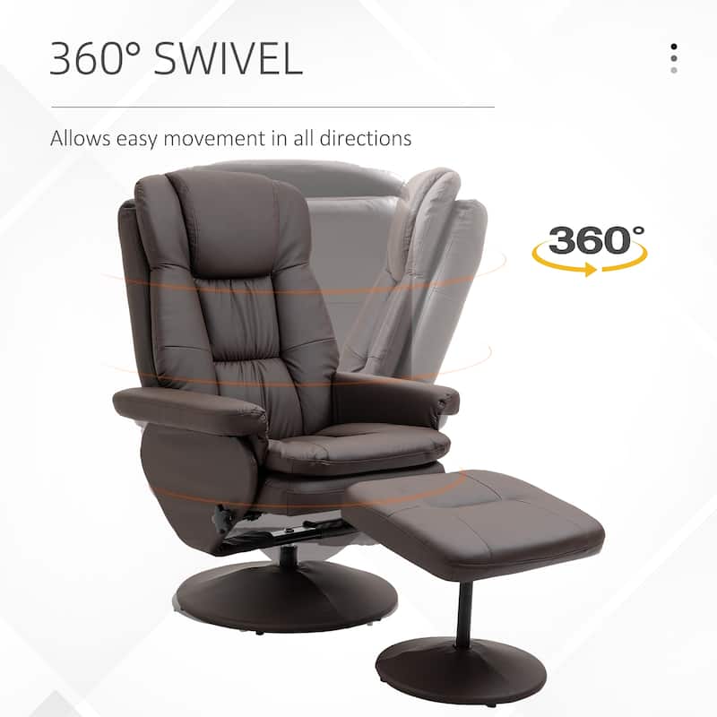 PU Leather Swivel Recliner Chair with Ottoman and Steel Base - 31.5" W x 34.75" D x 44.5" H
