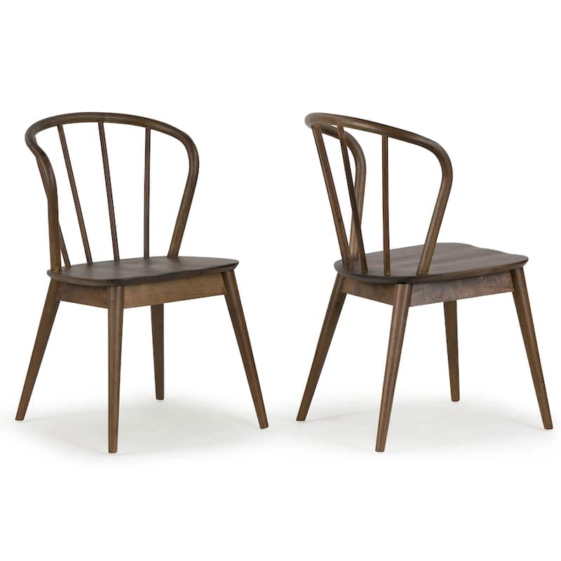 Set of 2 Azure Walnut Rubberwood Dining Chair with Windsor Back