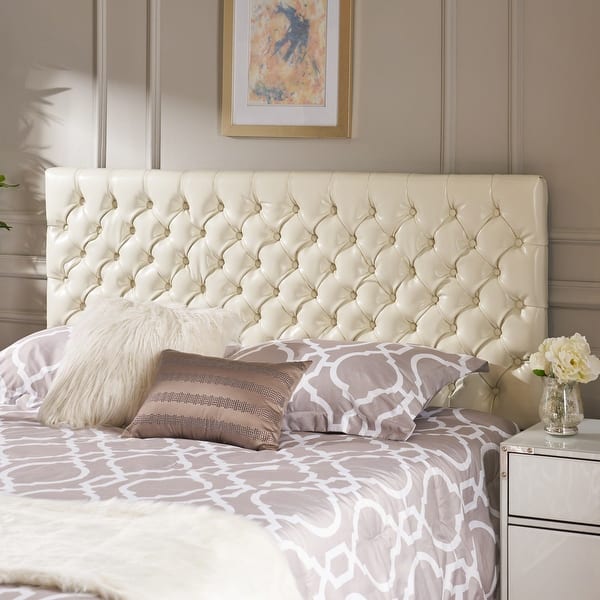 slide 2 of 52, Jezebel Adjustable Full/Queen Tufted Headboard by Christopher Knight Home Ivory Bonded Leather