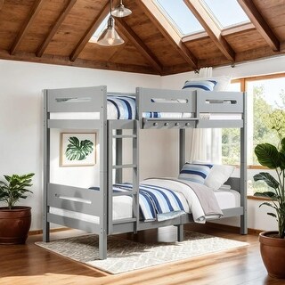 Artsy Twin over Twin Bunk Bed with Removable Ladder, Hanger and 14+14 Slat System, Space-Saving Knock-Down Design