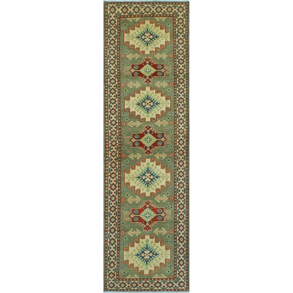 Noori Rug Kazak Viola Grey-Green/Ivory Runner - 2'9" x 9'6"