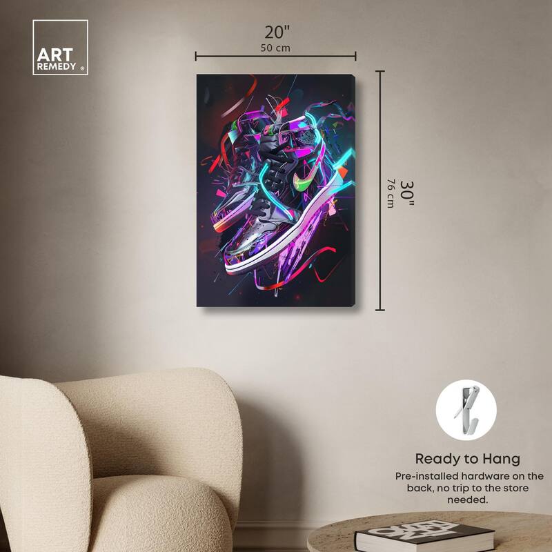 Neon Ribbons Sneakers Canvas by Art Remedy, Gallery Wrapped