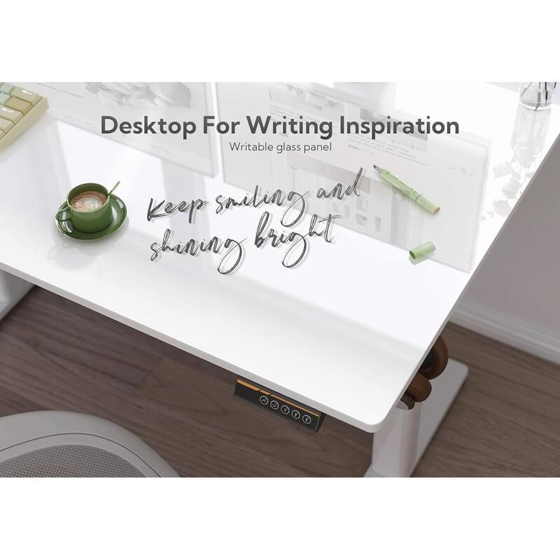 Electric Height Adjustable Desk with Tempered Glass Top, Steel Frame