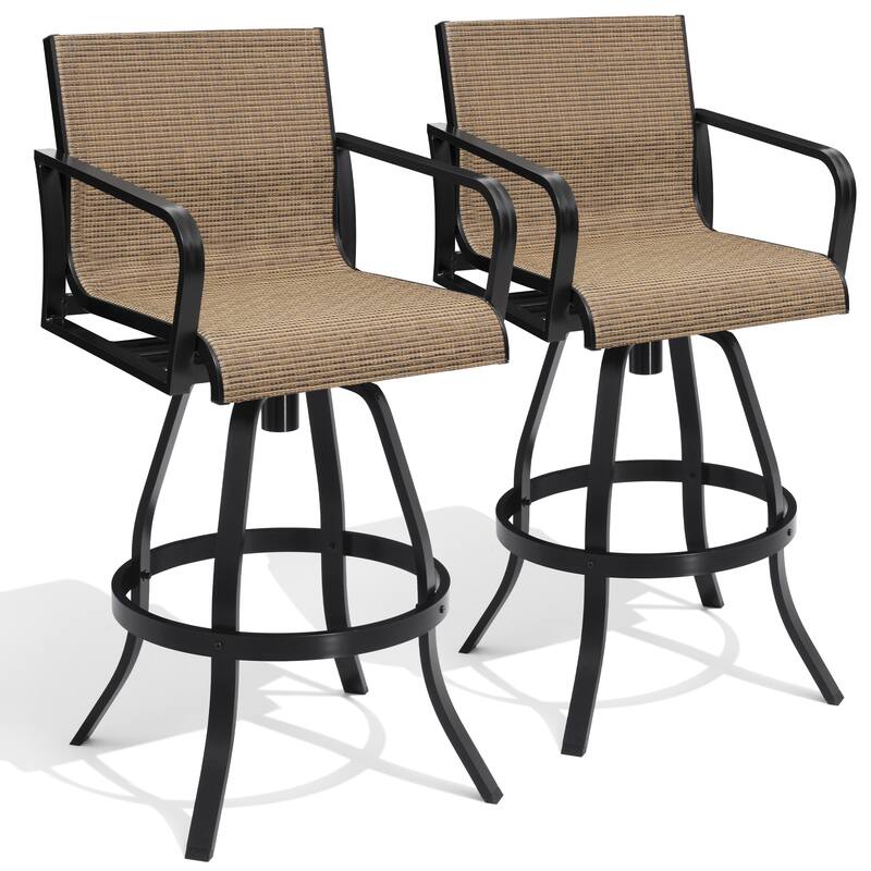 Outdoor Indoor Patio Aluminum Premium Sunbrella Fabric Swivel Barstools - Brown - 2-Piece