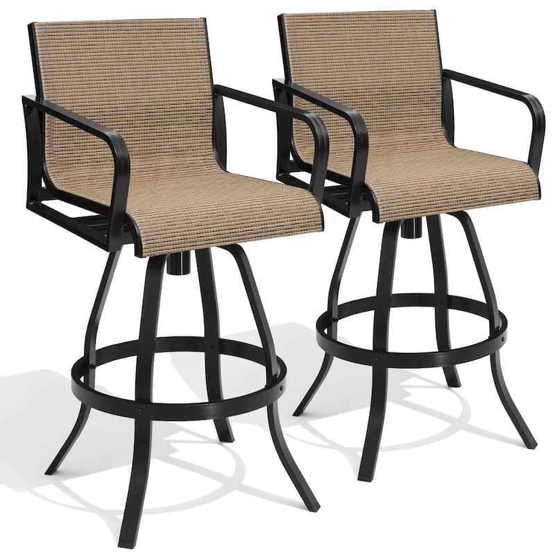 Outdoor Patio Aluminum Sunbrella Fabric Swivel Barstools - Brown-2PC