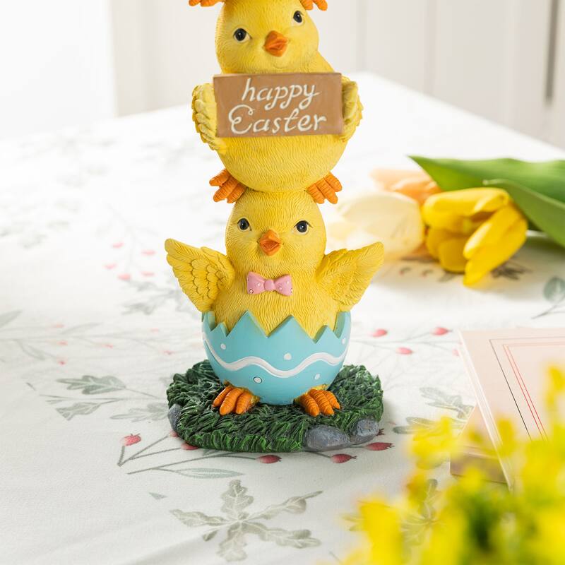 Glitzhome Easter Resin Duck Family Table Decor Stackable Chickens Figurine