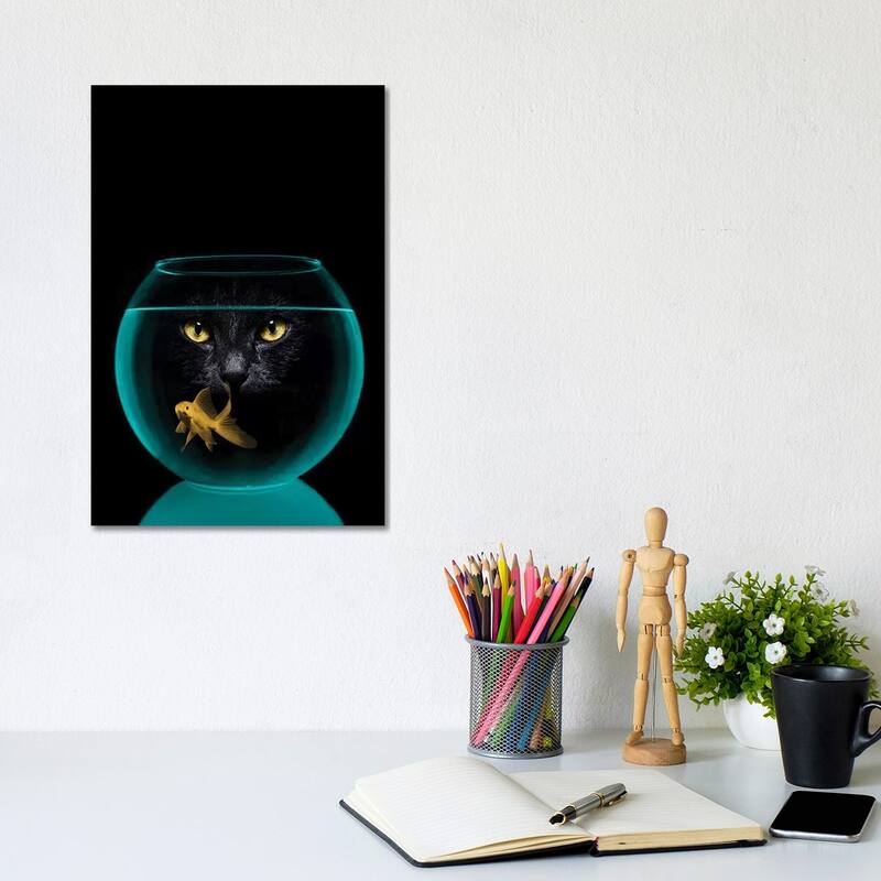iCanvas "Black Cat Goldfish" by Vin Zzep Canvas Print - 12x8x0.75
