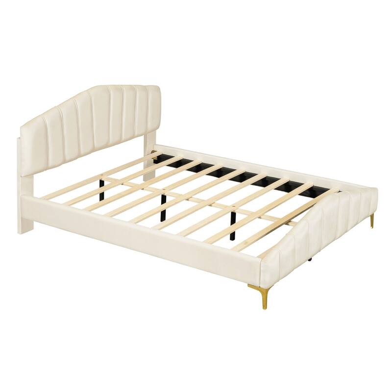 Queen Size Velvet Platform Bed with Thick Fabric