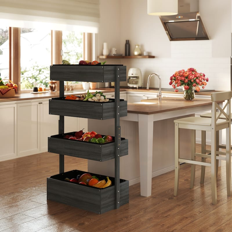 Gray Vertical Garden Planter Four Tier Fir Wood Elevated Flower Box for Patio Balcony and Small Garden
