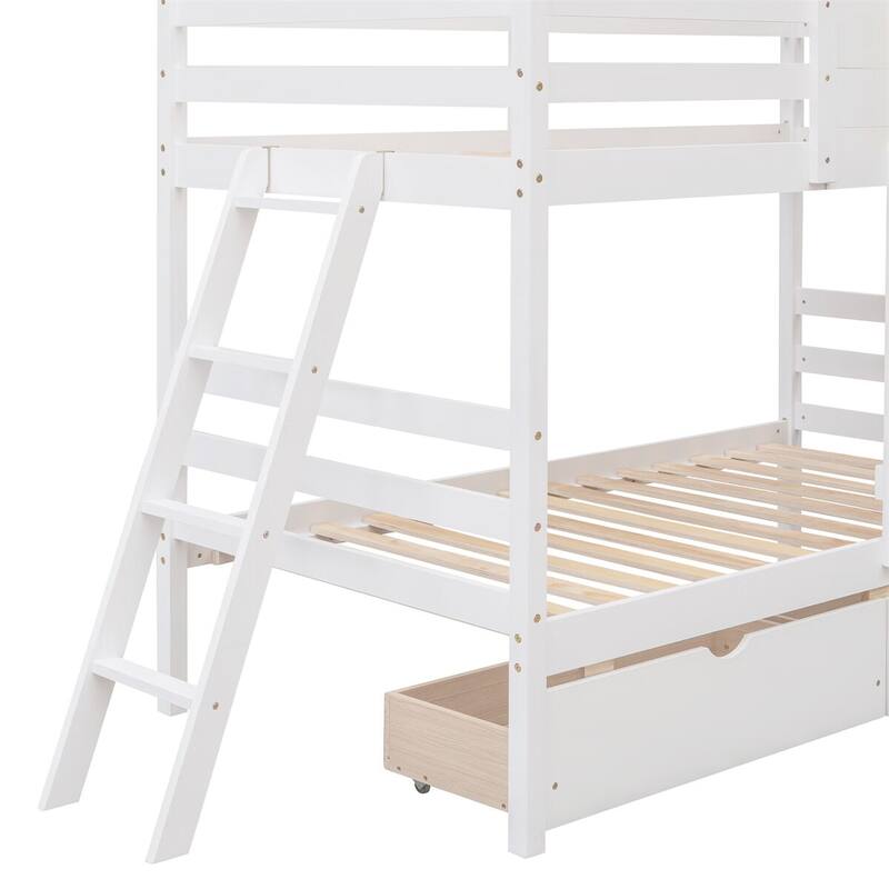 Merax Twin over Twin House Bunk Bed with 2 Drawers, 1 Storage Box, 1 Shelf