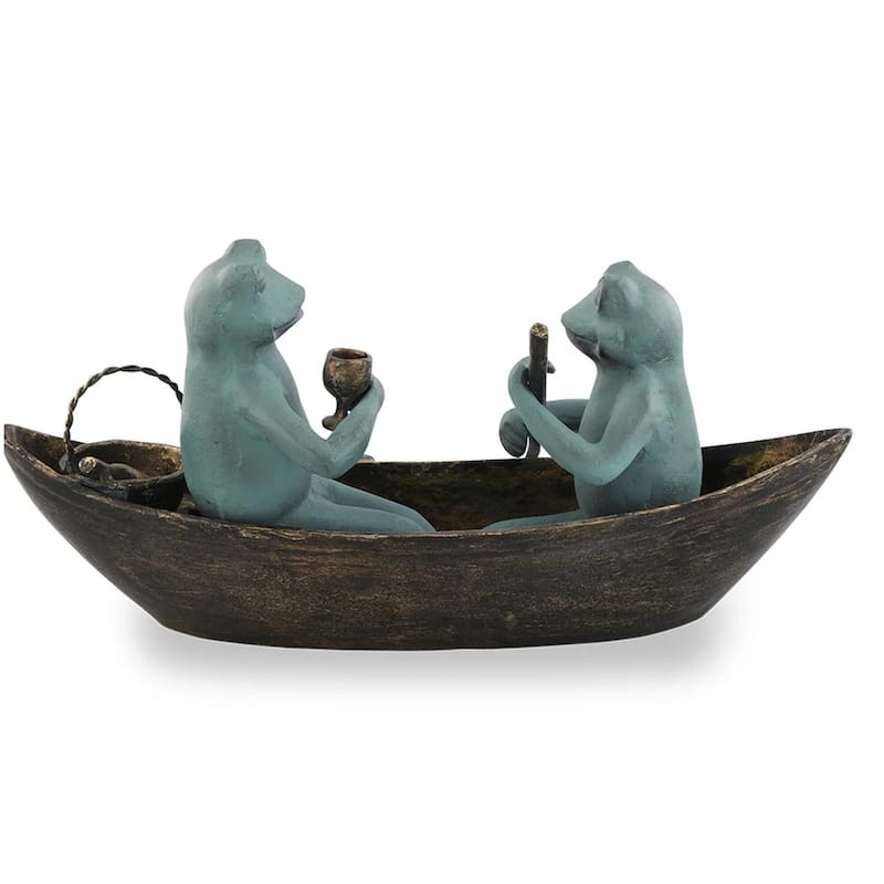 Spi Home Rowboat Picnic Frogs Cast Aliminum Garden Sculpture 21.5 - 10 X 21.5 X 11 inches