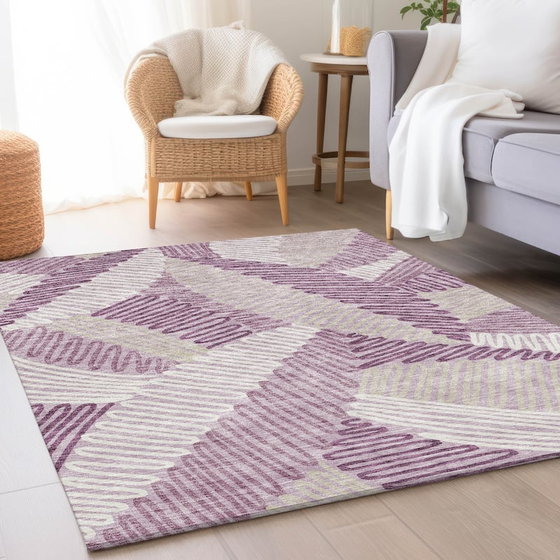 Premium Washable Super Soft Contemporary Leaf Mayfield Rug - Lavender - 10' x 14'