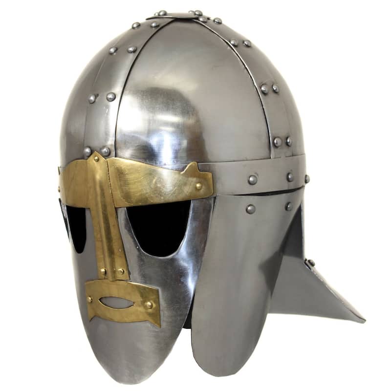 Hand-crafted 6th Century Sutton Hoo Anglo-Saxon Steel Replica Helmet - N/A - Silver/Gold
