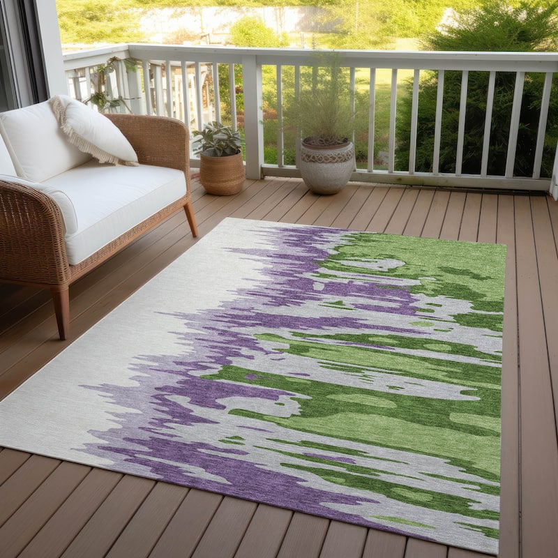 Machine Washable Indoor/ Outdoor Brushstrokes Ombre Chantille Rug