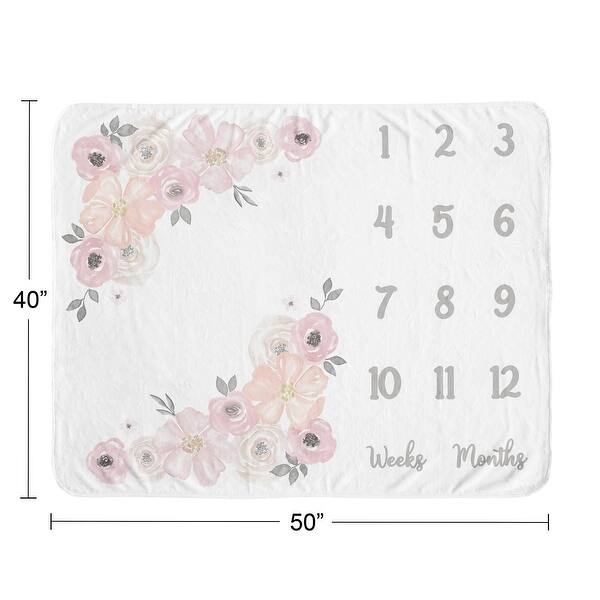 Watercolor Floral Collection Girl Baby Monthly Milestone Blanket - Blush Pink, Grey and White Boho Shabby Chic Rose Flower