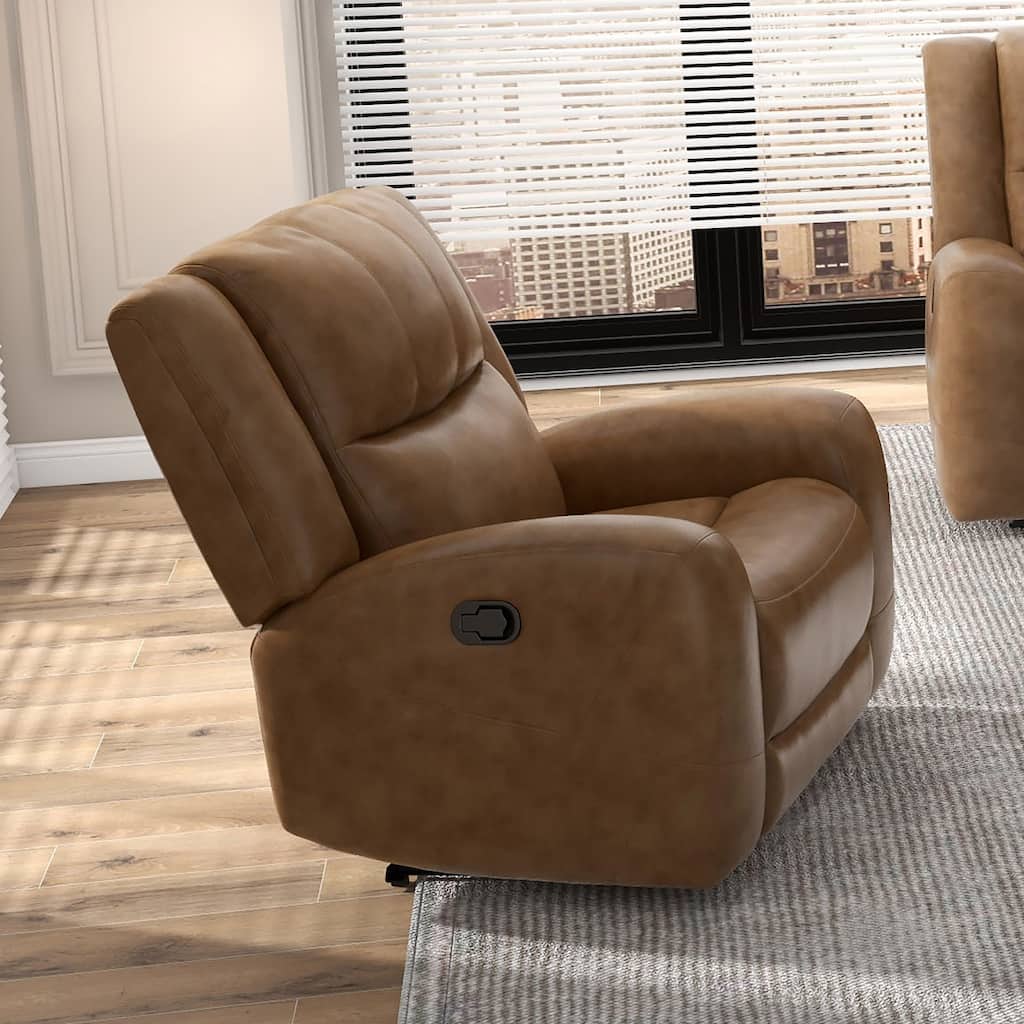Furniture of America Rhea Modern Brown Top Grain Leather Manual Recliner