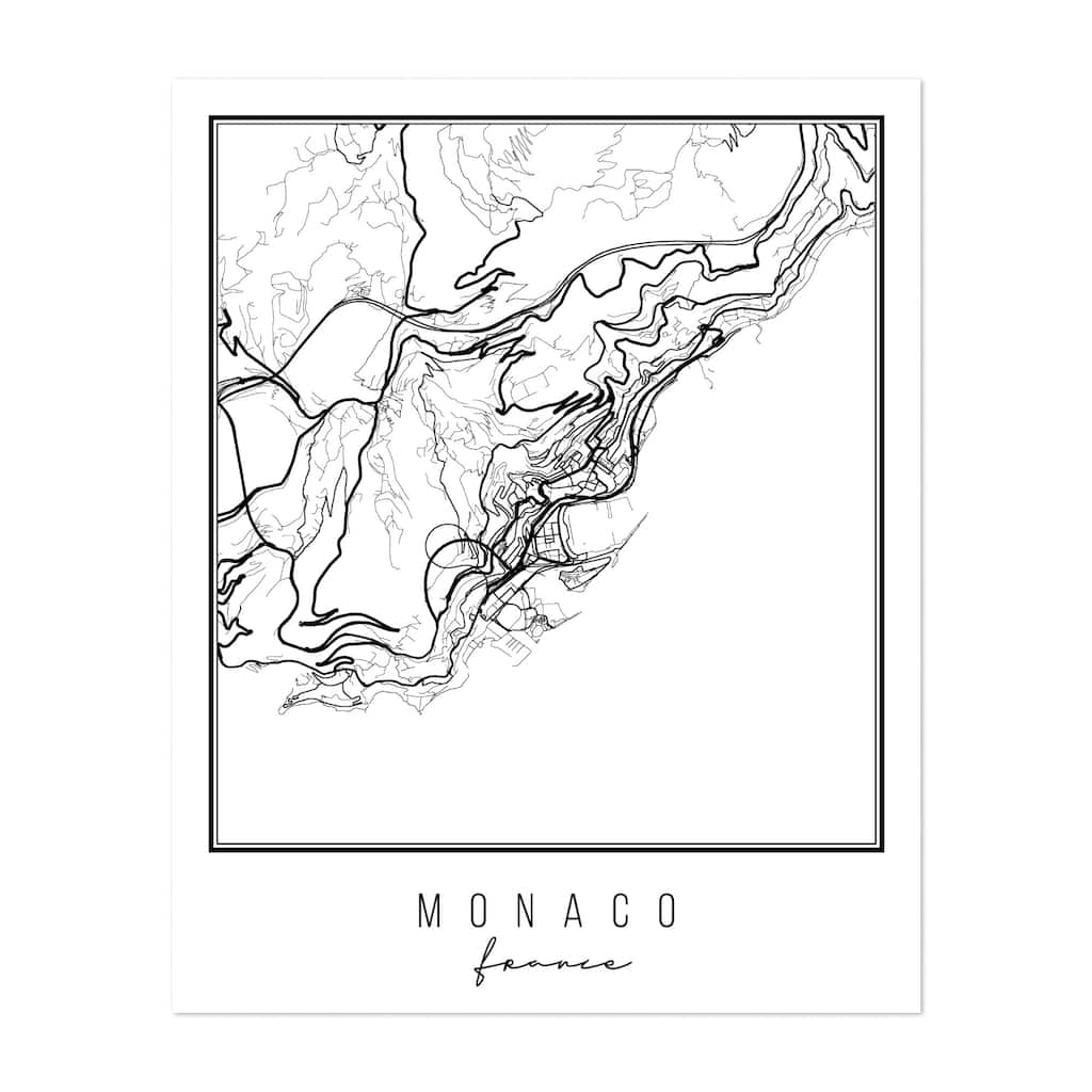 Monaco France Monaco France Street Map Maps Urban Art Print/Poster