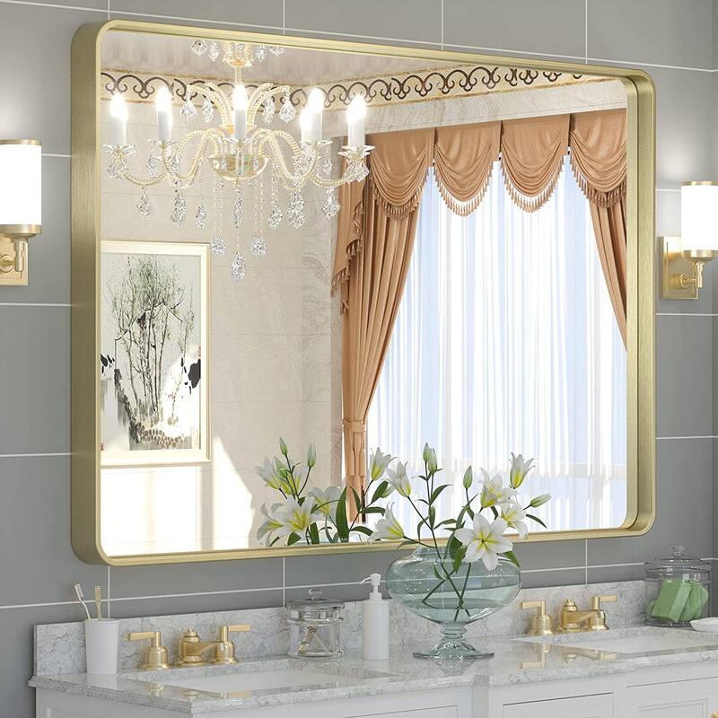 TETOTE Modern Metal Frame Wall Mounted Bathroom Vanity Mirror - 48x36 - Gold