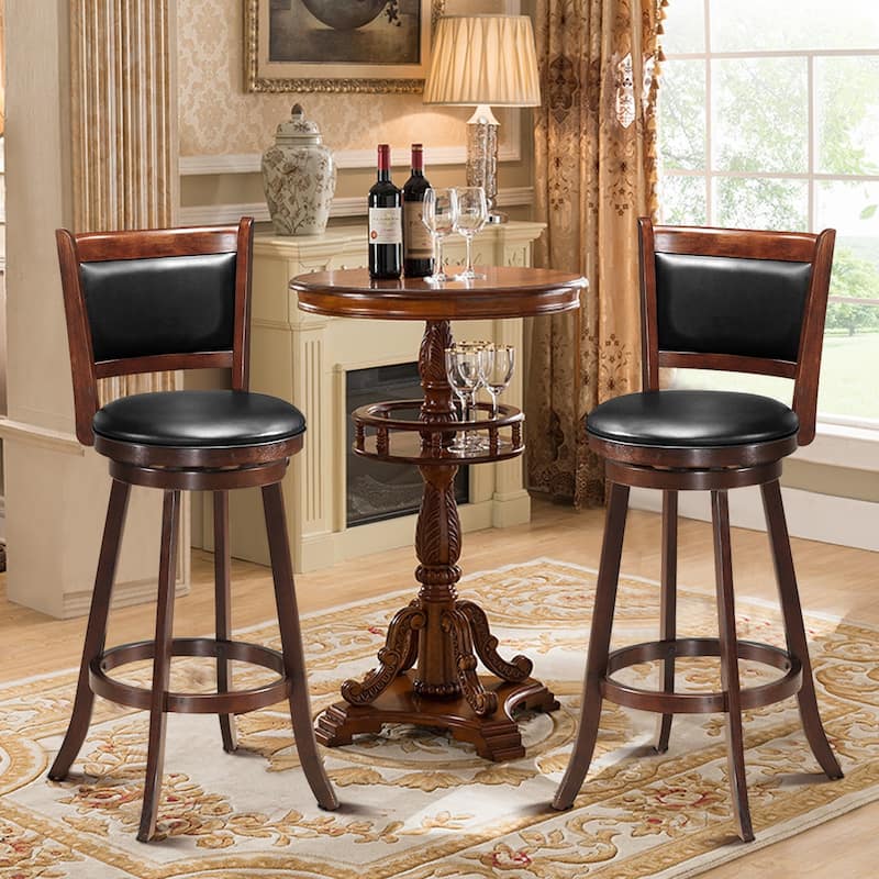Costway Set of 2 29'' Swivel Bar Height Stool Wood Dining Chair