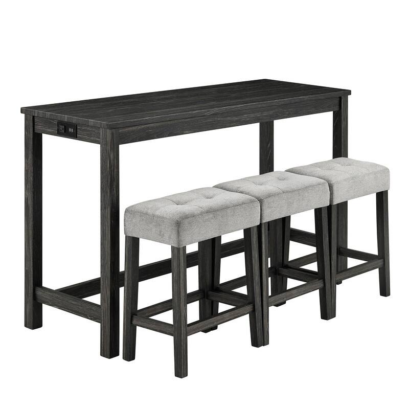 Bar Table Set with 3 Stools and Power Outlet