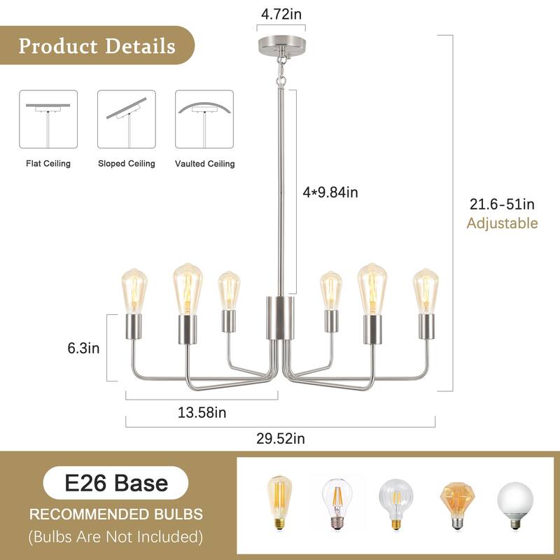 6-Light 30.15"W Kitchen Island Modern Chandeliers for Living Room