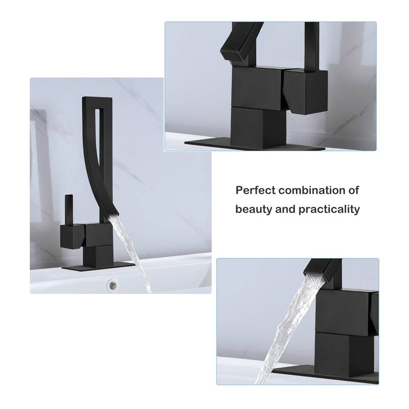 Modland Black/Gold Bathroom Sink Faucet Single Hole, Single Handle, Brass, Waterfall Design - Ideal for Bathroom Sinks