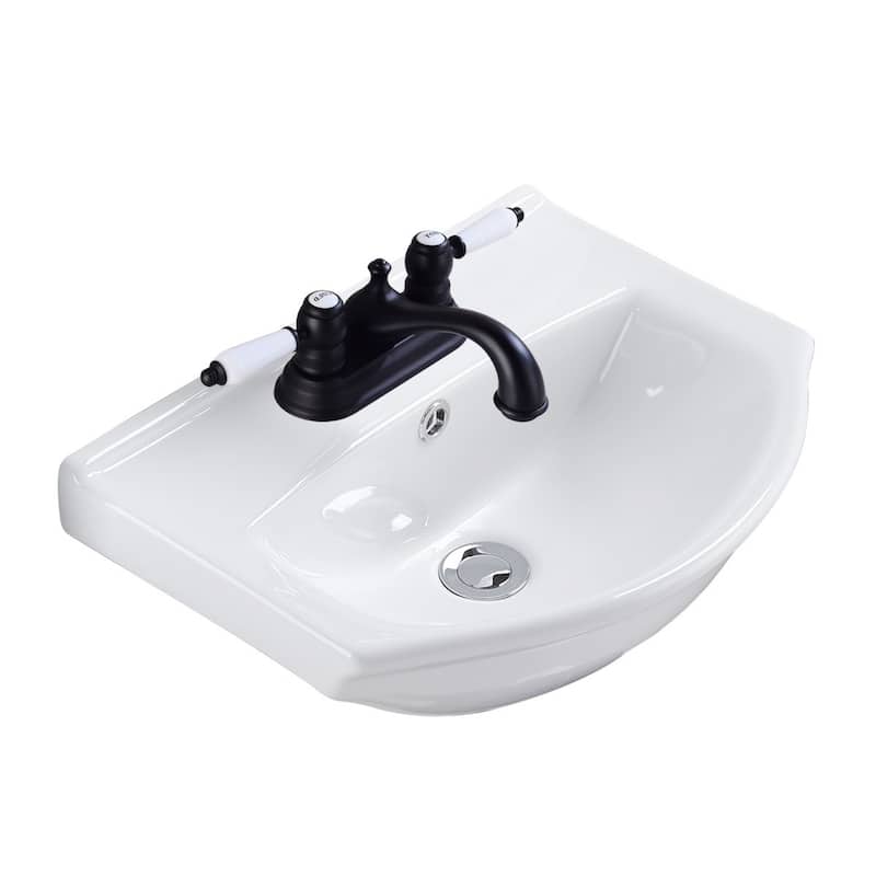 Tahoe White Ceramic Wall Hung Vessel Sink with Overflow and 4" Centerset Faucet Holes