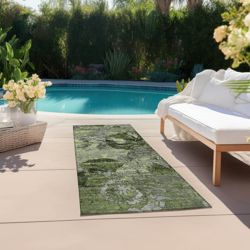 Hana Contemporary Abstract Weather Resistant Blended Style Runner Outdoor Rug - 2' X 8'