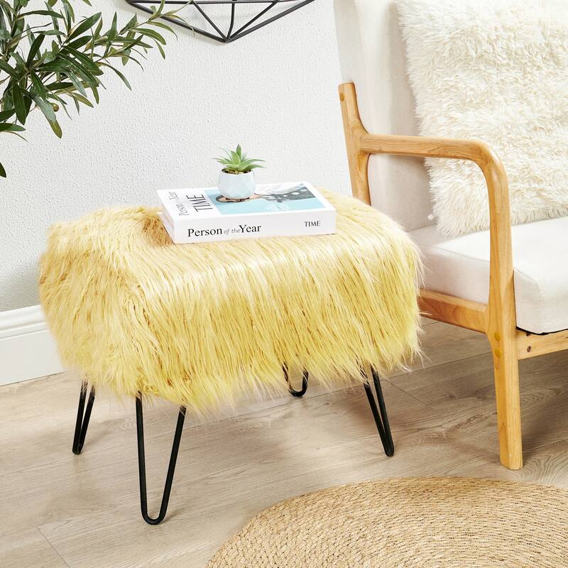 Mongolian Fauxfur Ottoman - 19"x 13"x17" - Pineapple Slice