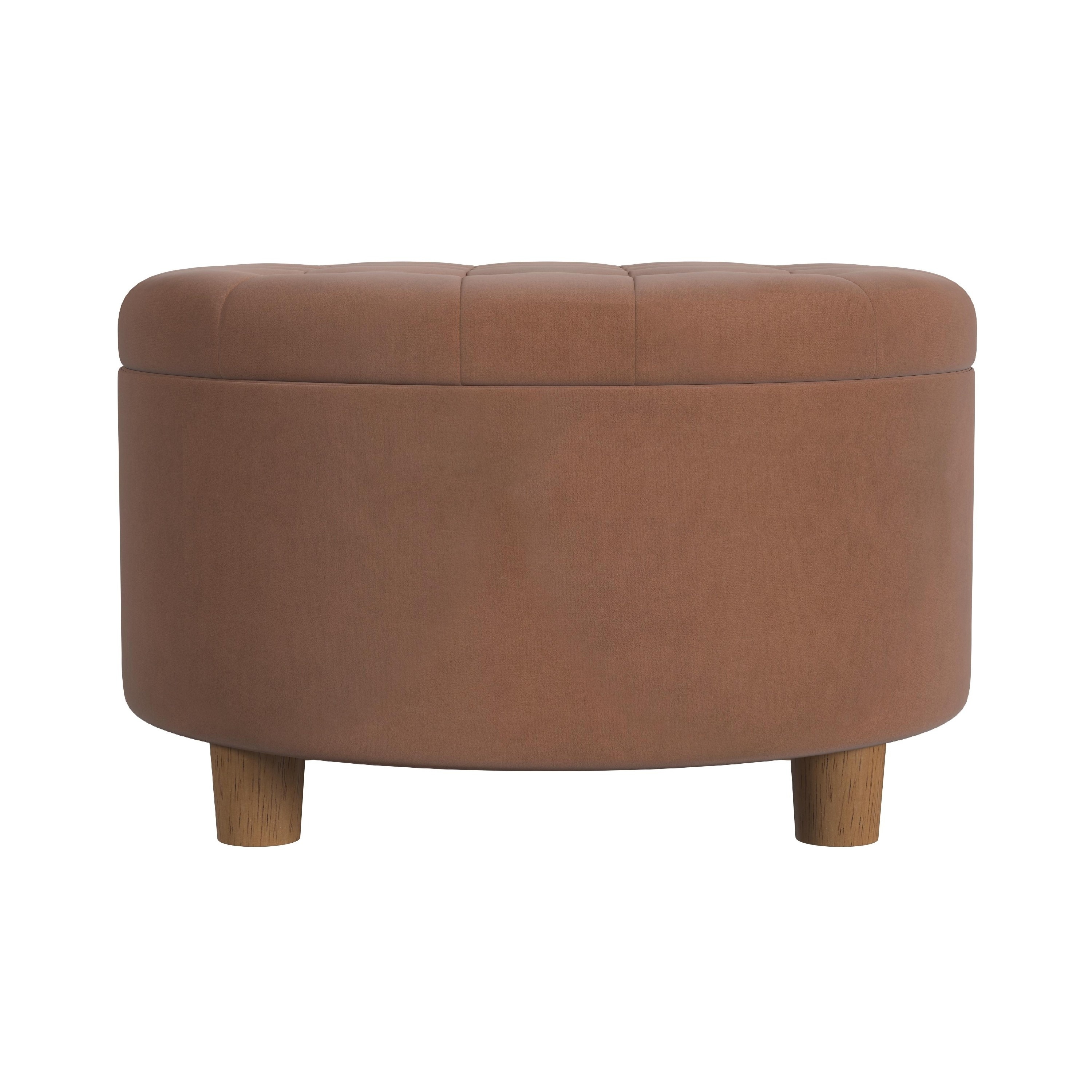 Jo 28 Inch Round Spice Brown Velvet Storage Ottoman with Tufted Lift Top