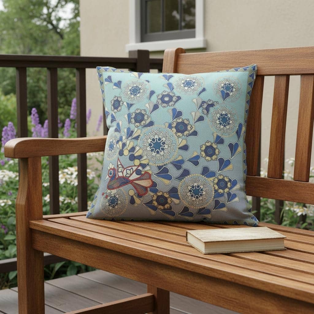 HomeRoots 20" x 20" Aqua Peacock Blown Seam Floral Indoor Outdoor Throw Pillow - 20.00' X '5.00' X '20.00