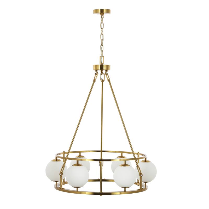 SAFAVIEH Nooria Mid-Century 6-Light Globe Chandelier (LED Bulbs Included) - 30 In. W x 30 In. D x 39.5 In. H - Brass