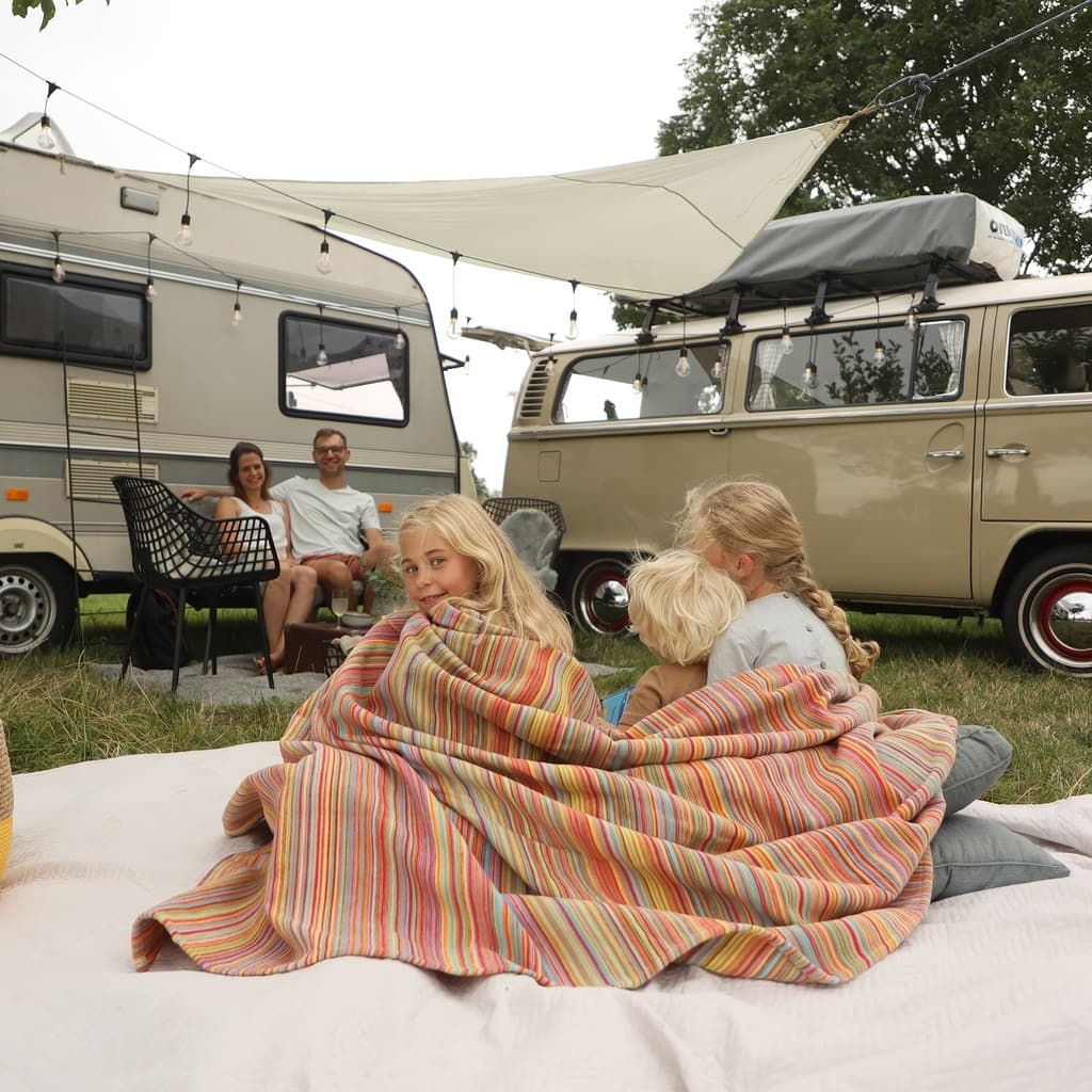 IBENA Cotton Rainbow Stripe Family Indoor/Outdoor Throw Blanket 'Rio'