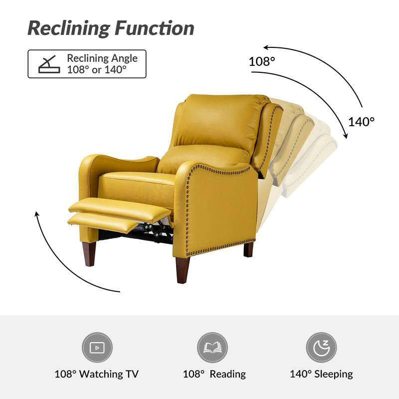 Brigida Modern Genuine Leather Nailhead Trim Recliner with Adjustable Footrest Set of 2 by HULALA HOME