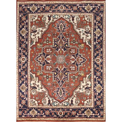 Orange Heriz Serapi Indian Area Rug Handmade Wool Carpet - 7'11"x 9'9"