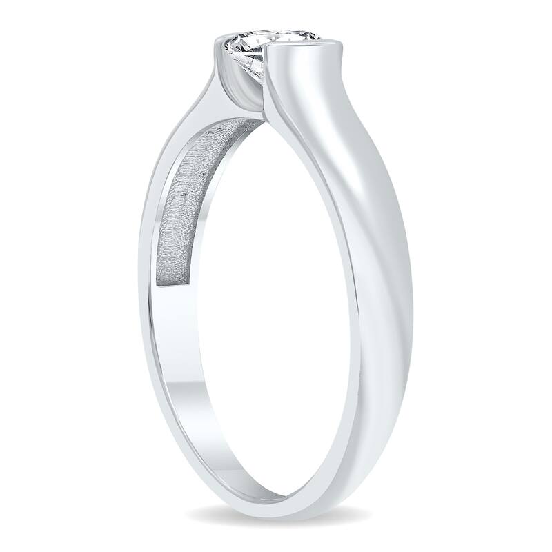 AGS Certified 3/4 Carat Half Bezel Diamond Solitaire Ring in 10K White Gold
