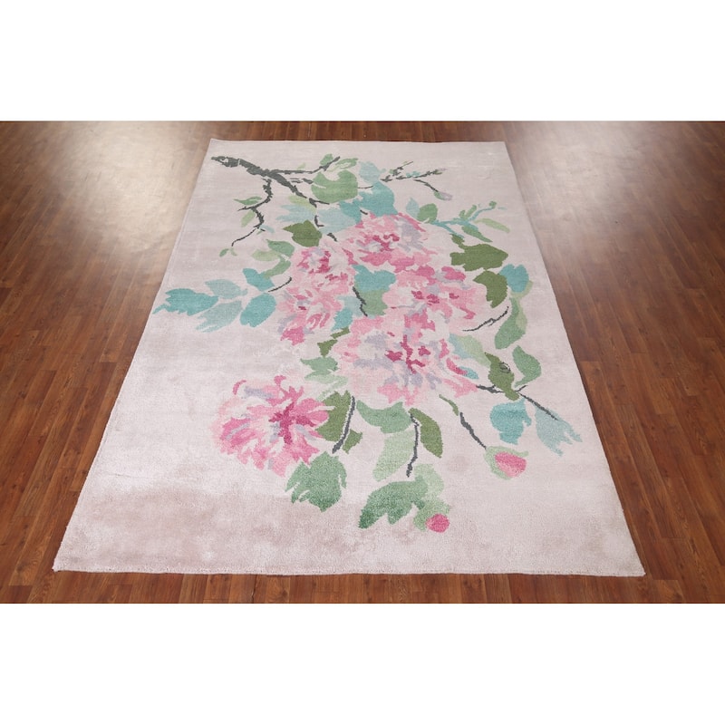 Floral Abstract Area Rug Handmade Modern Wool & Silk Carpet - 6'7"x 9'9"