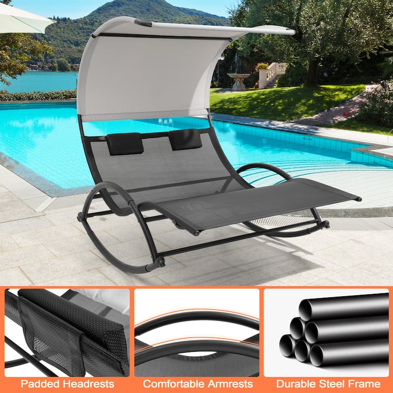 Pellebant Outdoor Double Chaise Lounge Chair Swing Hammock Bed with Canopy - N/A